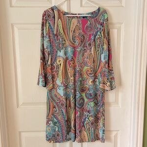 TOMMY HILFIGER Paisley Bell Sleeve “Retro/MOD” look dress ~ S 14 ~ Soft & Silky